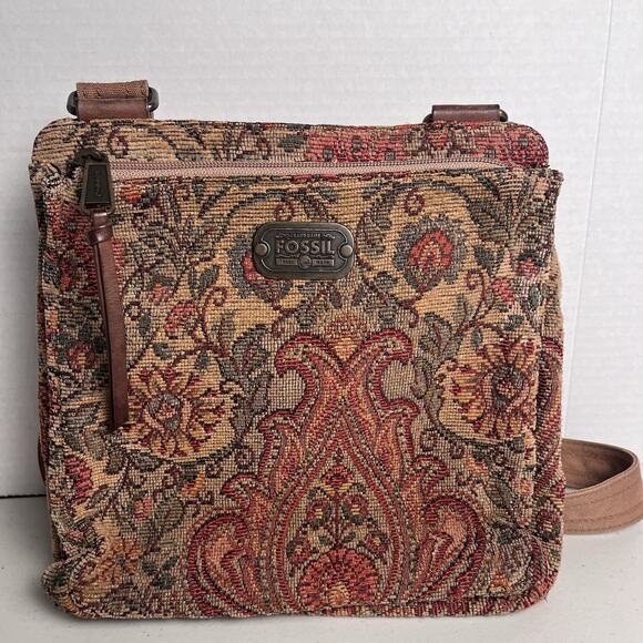 Fossil Crossbody Purse Paisley Tapestry Twill Shoulder Bag Boho Hippie Y2K - Picture 14 of 16
